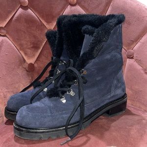 Stuart Weitzman Navy Lace Up Boots